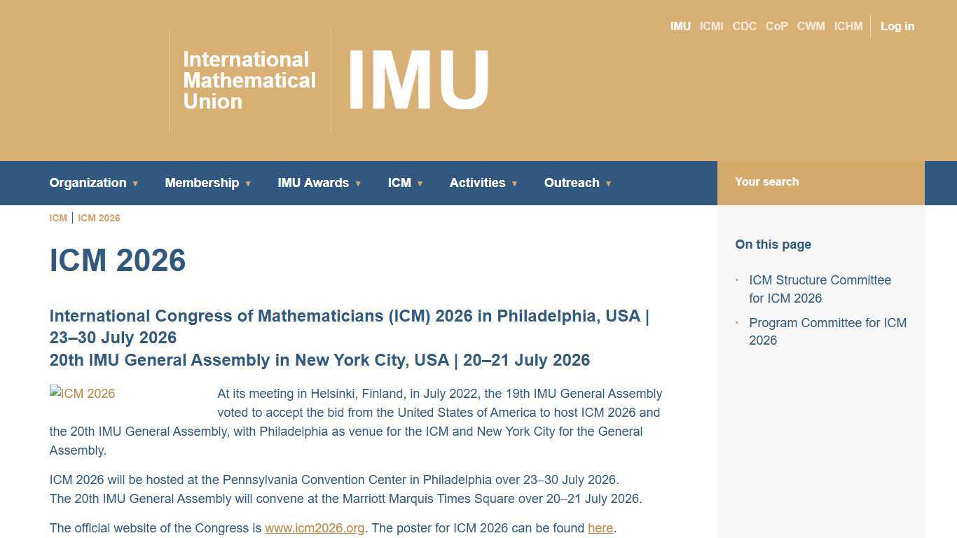 ICM 2026 - International Congress of Mathematicians in Philadelphia